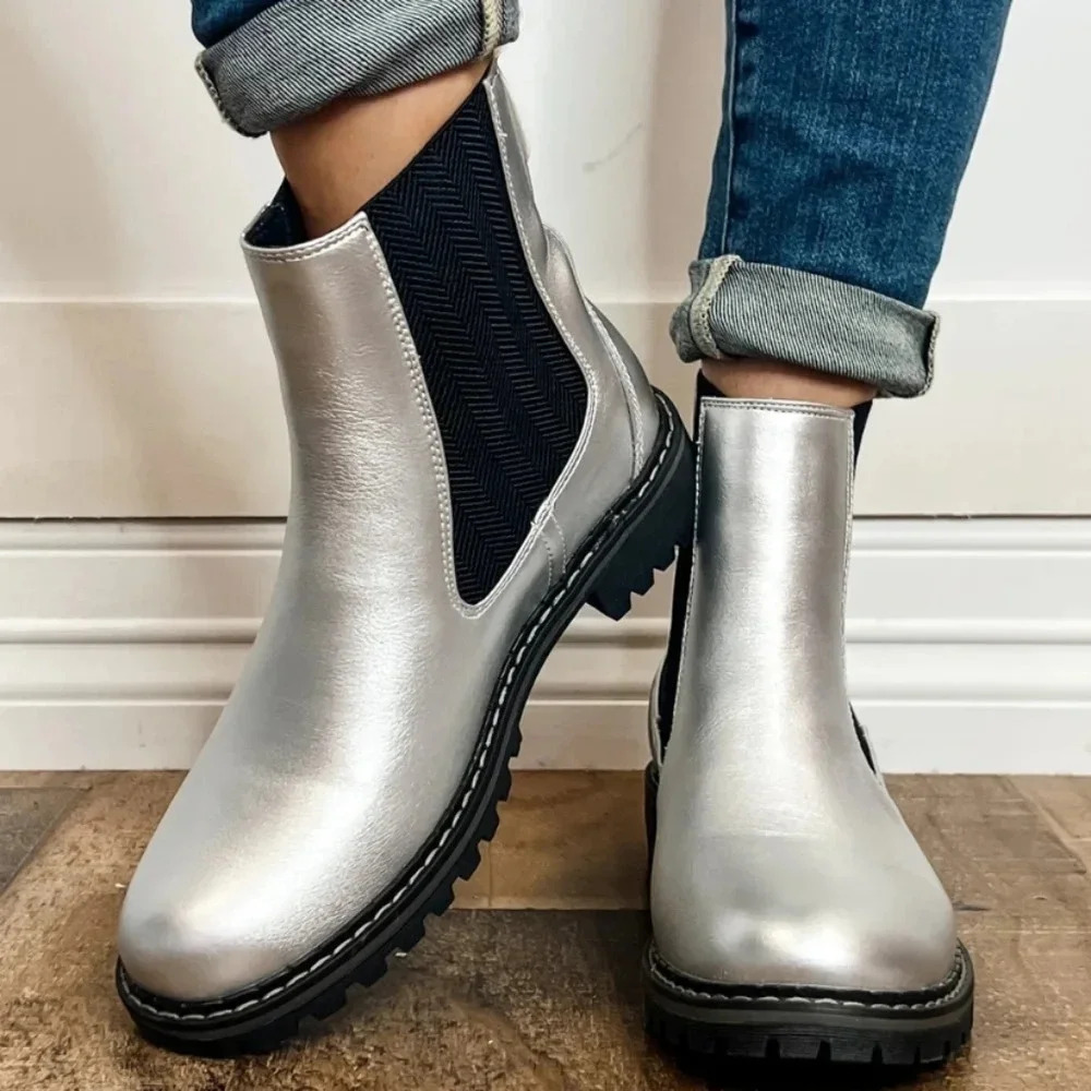 Corky's Silver & Black Chelsea Boots New